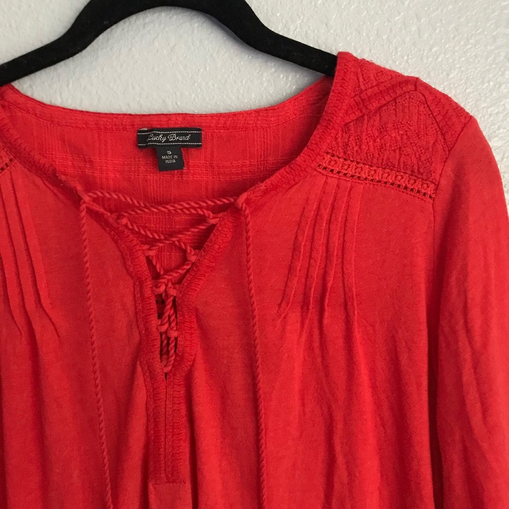 Lucky Brand Red Boho Peasant Blouse Top Size S